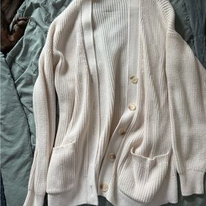 LOFT Cream Button-Up Cardigan